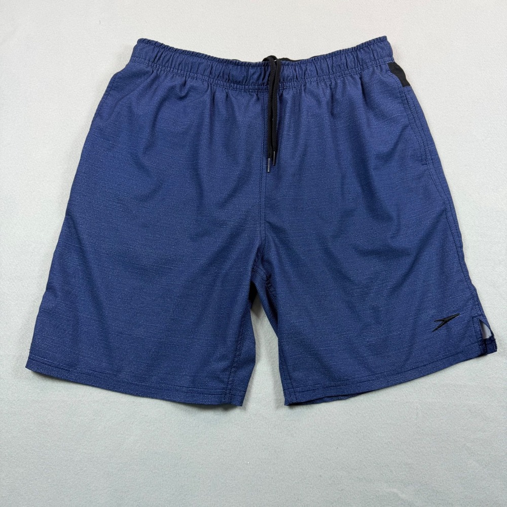 Speedo Mens Swim Trunks Navy Blue Textured Board Shorts with Liner Size Medium